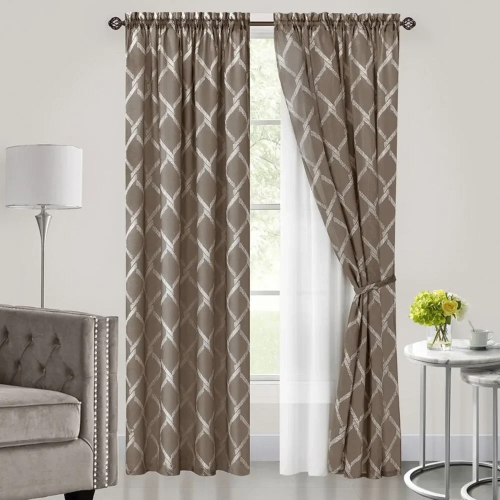 Achim Home Furnishing Bombay Brown Contemporary Geometric Window Curtain Panels